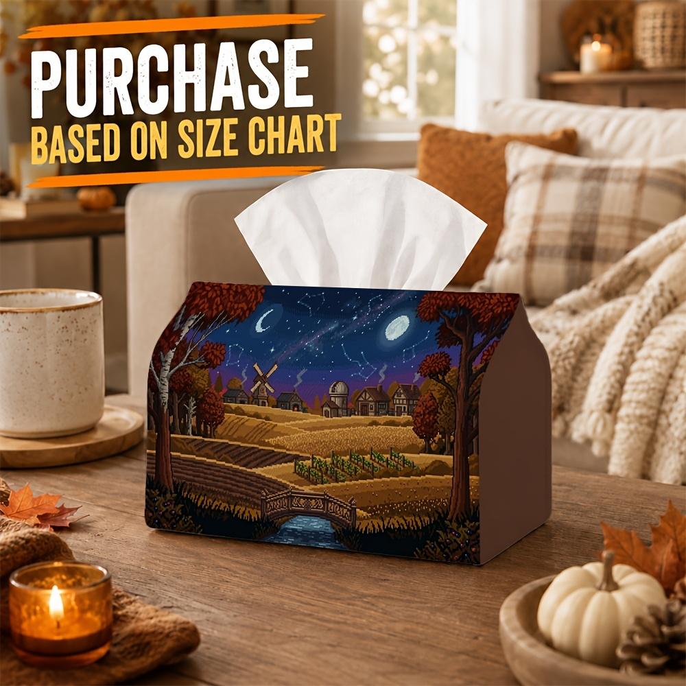 1pc Pastoral Landscape Tissue Box - Harvest Napkin Dispenser, Two Sizes Available Made of Durable Polyester, Decorated with Windmill Moon River, Suita