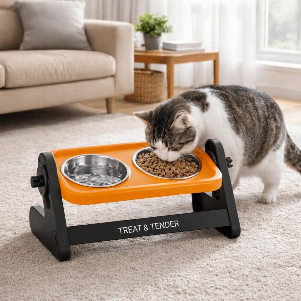 Stainless Steel Elevated Pet Bowl Adjustable Height Anti-flip Cat Double Bowl Non-Slip with Stand Dog Feeding Bowl