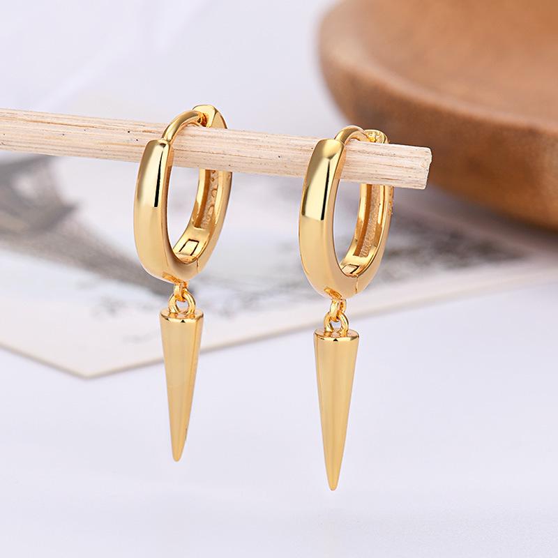 

925 Silver Needle Earrings European American INS Style Rivet Conical Electroplated Ear Cuffs Studs