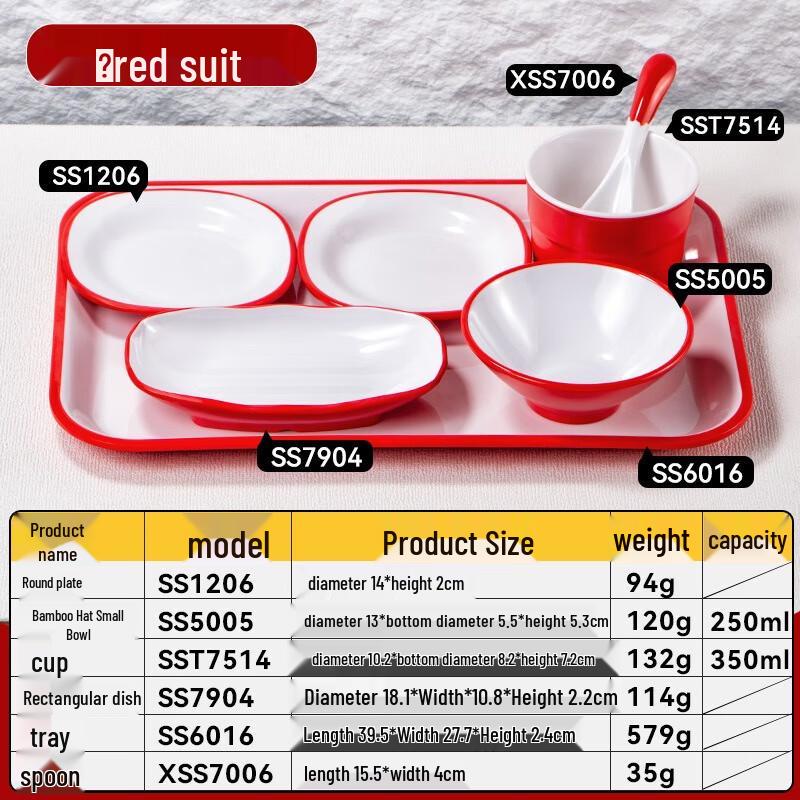 JINMEILI Chinese Style Red Melamine Rice Bowl