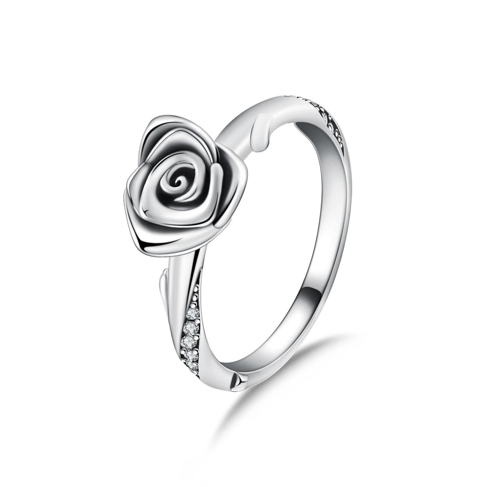 Kupferbeschichteter Rosenblüten Statement-Ring Aufwendige 3D-Blüte Und Zirkonia-Verzierung Hypoallergen Für Empfindliche Haut Trendig Zierlich 8 white
