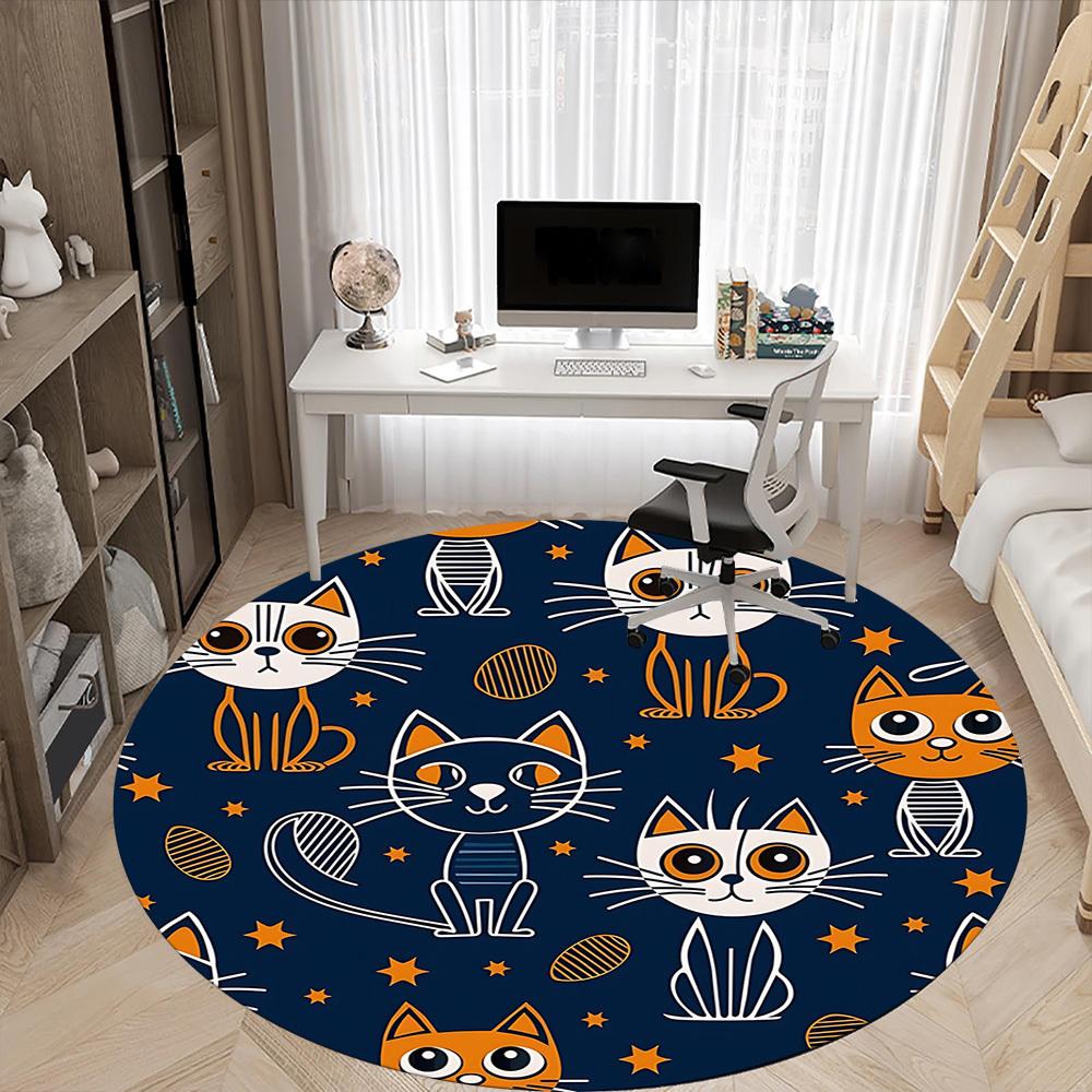 1pc Cat Pattern Carpet for Office Non Slip, Round Carpet, Soft & Comfortable, Carpet for Office, Lightweight Round Floor Mat