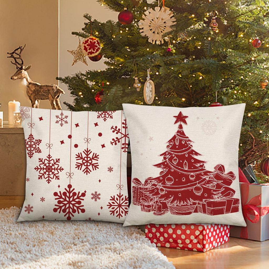 2PC Merry Christmas, Throw Pillow Cover, 18 X 18 Inch, Winter Holiday, Cushion Cover Sofa Decoration, Christmas Tree