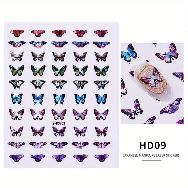 

1 лист Лазерная наклейка-бабочка для моделирования ногтей 3D-наклейка Водонепроницаемая милая наклейка-бабочка для ногтей