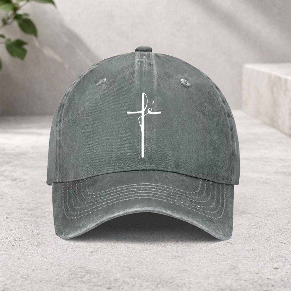 Faith Cross Washed Cotton Baseball Cap Adjustable Sun Protection Casual Outdoor Baseball Hat