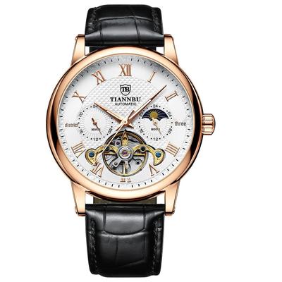 Reloj de Moda para Hombre con Correa de Cuero, Automático, Luminoso e Impermeable, con Diseño de Sol, Luna y Estrellas