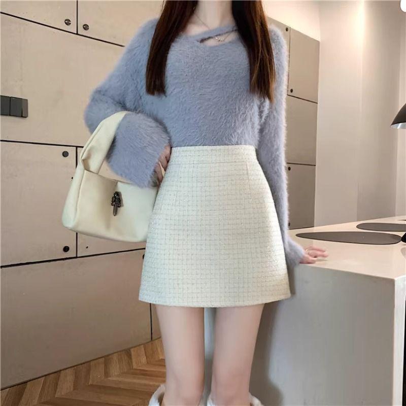 Chic High-Waist A-Line Skirt: Autumn/Winter Silk-Blend, Anti-Exposure, Hip-Hugging