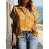 Floral Print Womens Loose Fit Short Sleeve V-Neck Top - Sleeveless Button-Free Casual Shirt Street Style
