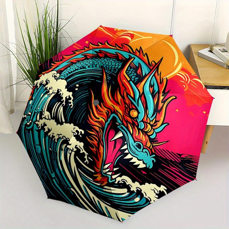 1pc Dragon, Ocean Waves Automatic Open/close, All-Season Portable Folding Umbrella for Friends, Travel, Everyday Yy250812140