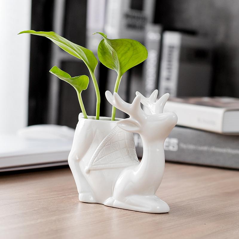 European Creative Cartoon Hydroponic Flower Pot Ceramic, Personalized Animal White Porcelain Flower Pot Green Plant Succulent Pot