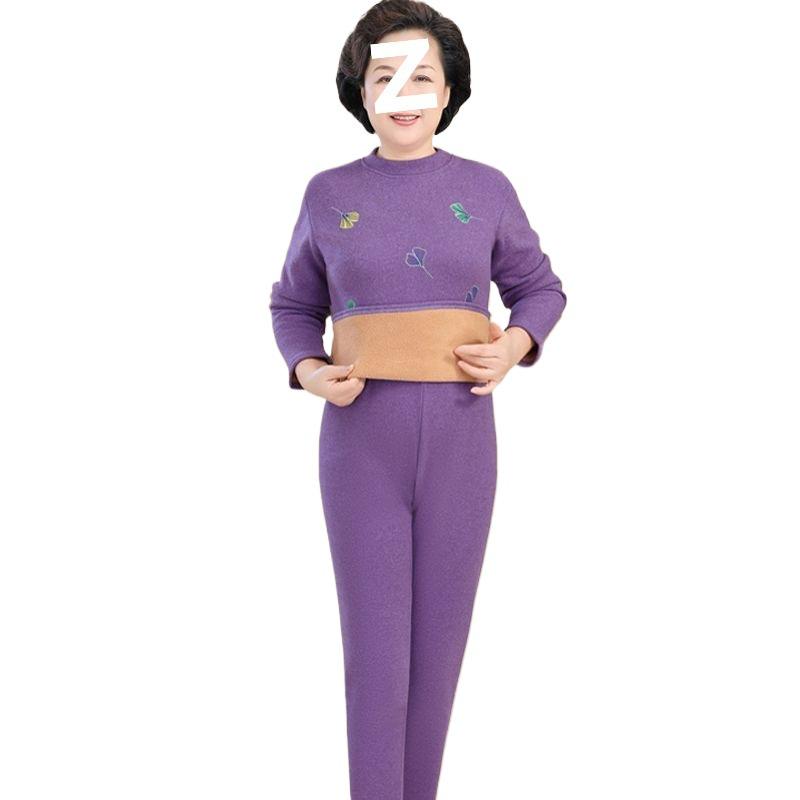 Women's Thermal Set for Elderly: Winter Two-Piece, Warm Velvet-Enhanced Underwear, Thickened Autumn Pants & Top.