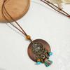 Round Sweater Chain Wooden Necklace Female Jewelry Vintage Leather Lanyard