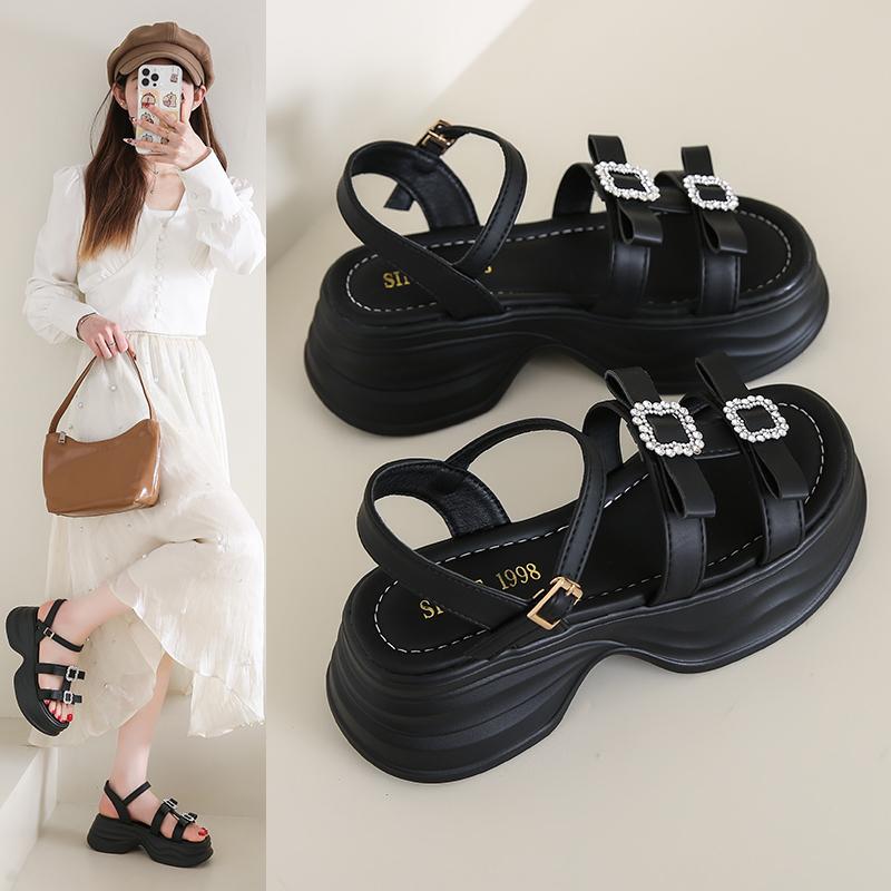 Fashion 2025 New Summer Bling Sandals Women's 8CM Wedge Platform Open Toe Shoes Women's Thick Bottom Shoes Casual Shoes Fashion Sandals