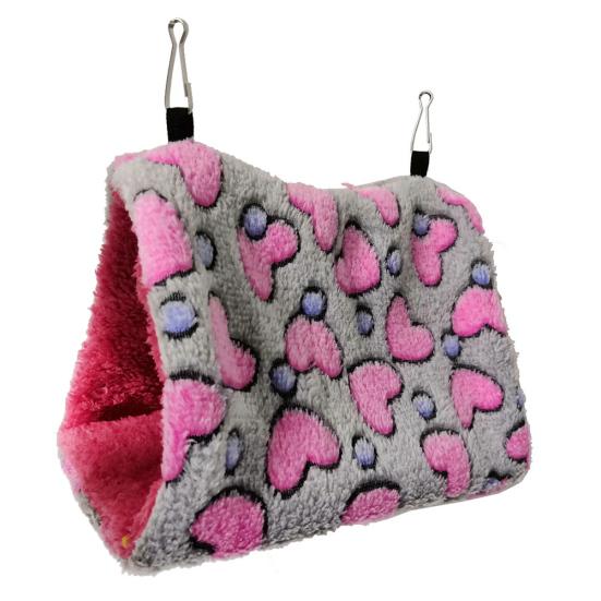 Pet Bird Parrot Plush Heart Print Warm Soft Hanging Hammock Sleeping Bed Nests