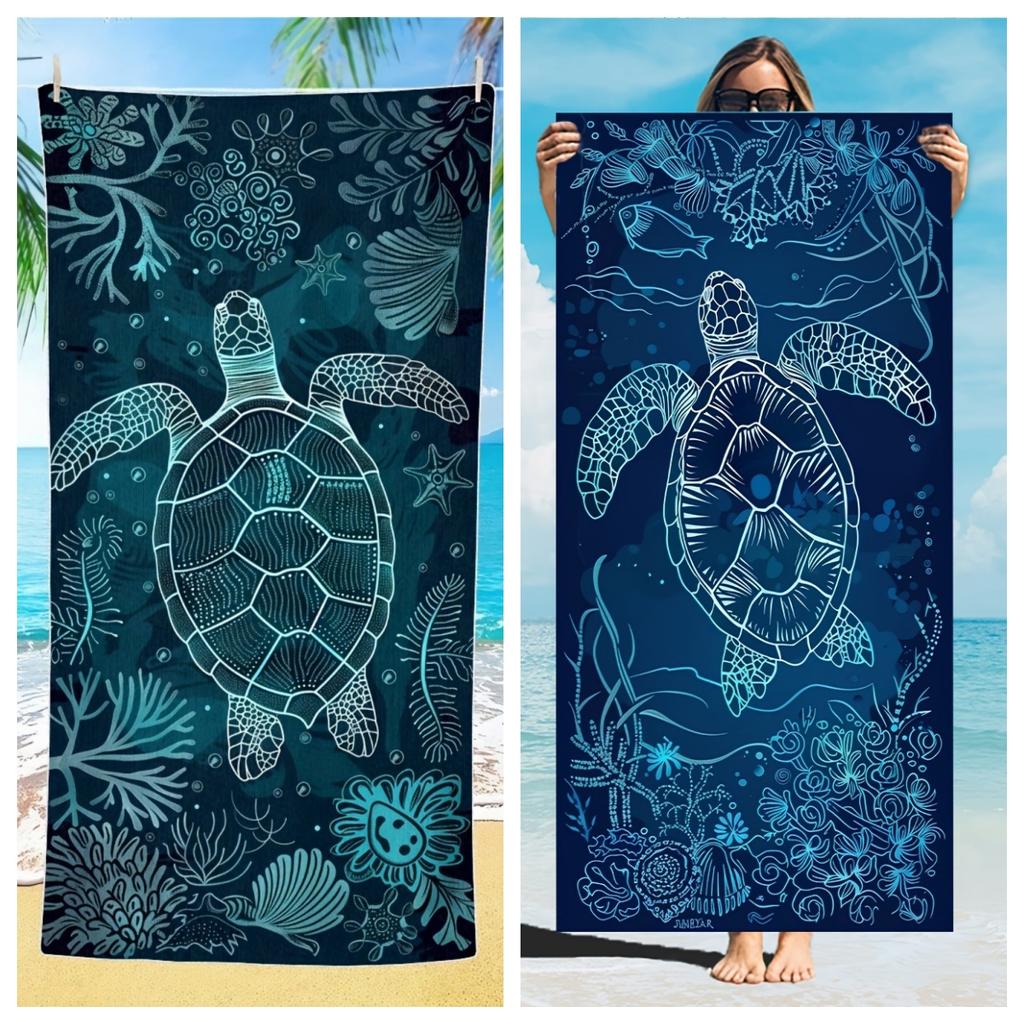 1pc Bohemian Style Beach Towel,Quick-Dry Microfiber,Sea Turtle & Coral Reef Print,Durable Sunscreen Washable Square Towel