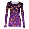 Women Casual Long Sleeve Ribbed Knit Top Crew Neck Halloween Print Slim Fit Stretchy Pullover Shirt for Fall and Winter