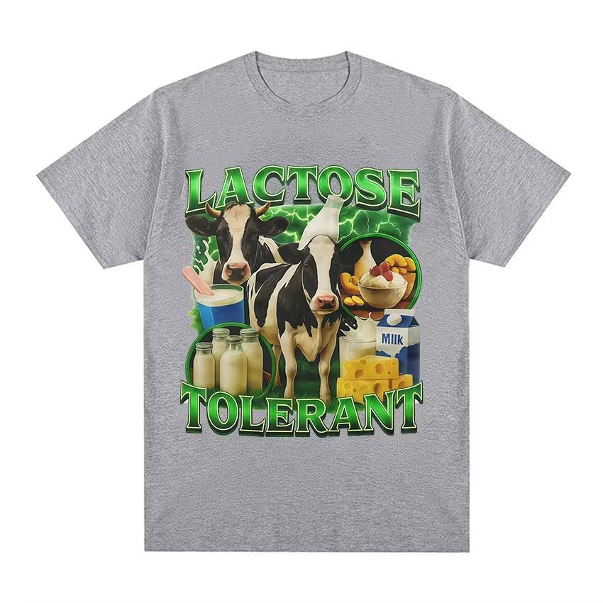 Laktoseintolerant Kuh Lustig Milchprodukt Liebhaber Grafik T-Shirt Unisex Damenmode Hohe Qualität Baumwolle T-Shirts Mode O-Ausschnitt Baumwolle T-Shirts