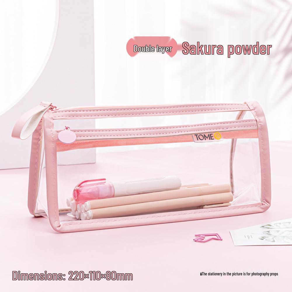 

TOME Japanese Style Transparent Double-Layer Pencil Case: Large Capacity & Elegant Design for Students and Exams.