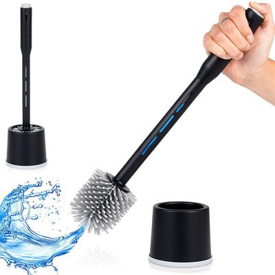 Silicone Toilet Brush with Liquid Dispenser, Black, Bathroom