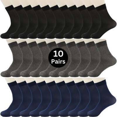 10 Paires de Chaussettes Mi-Tubes pour Homme - Légères, Respirantes, Série Couleur Unie pour Tenue Quotidienne et Professionnelle