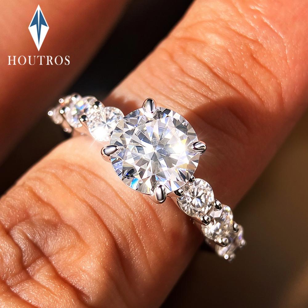 3.2cttw Round Cut Full Moissanite Engagement Ring for Women CopperHalf Eternity Band Wedding Rings Fine Jewelry