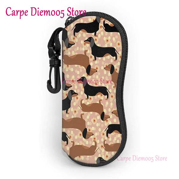 Portable Eyewear Case Dachshund Dogs And Bones Sunglasses Soft Case Glasses Box with Lanyard Zipper Eyeglass Case