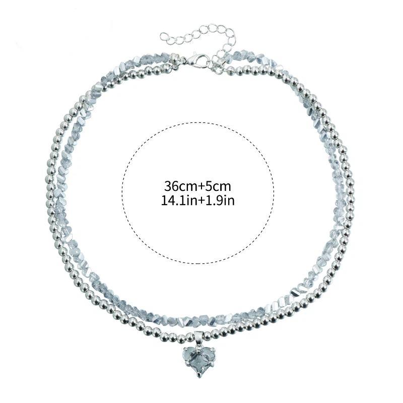 Boho Double Layer Geometric Transparent Crystal Jewelry Summer Fashion Vintage Zircon Heart Pendant Necklace For Women