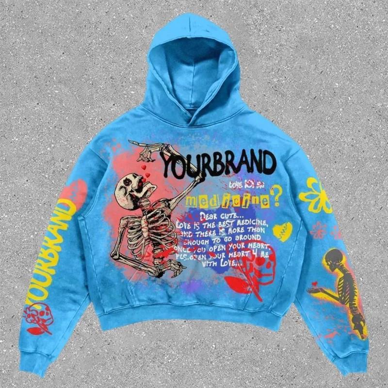 26 American Punk Gothic Skull 3D Print Cropped Hoodie Loose Fit Women