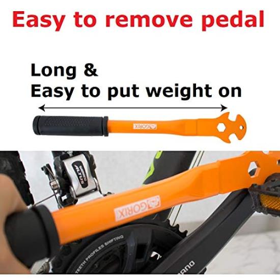 GORIX Bicycle Pedal Professional High 370mm Total Length Wrench, 15mm, Grade, All-Purpose, Torque, (SJ-C225) (Black)
