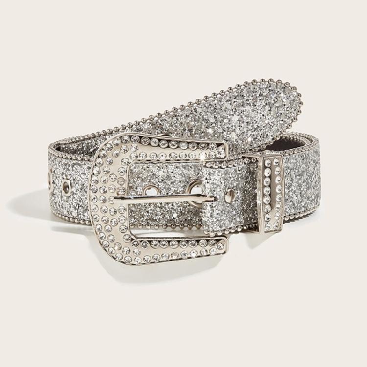 Shinning Rhinestone Belt Woman Faux-leather Y2K Style Girls Belt for Jeans Men