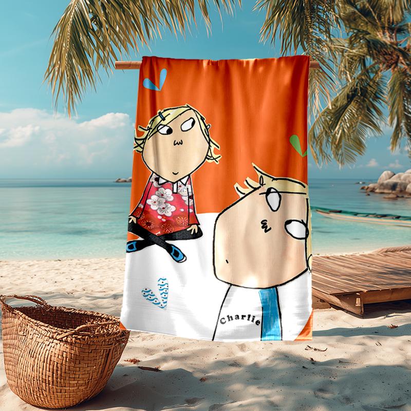 Serviette de plage ultra-douce sur le thème de Charlie et Lola, Idéale pour la piscine - le camping, la plongée - Essentiel de voyage parfait, Serviette de plage vibrante.