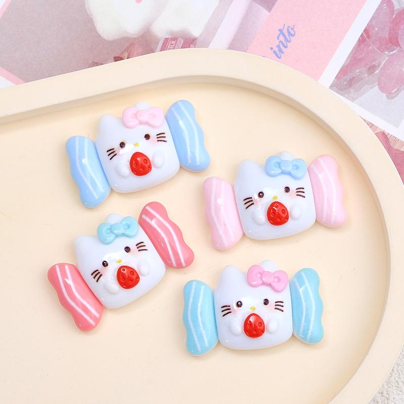 12/90PCS Cat Candy Food Play Cartoon DIY Accessories Cream Glue Resin Small Accessories Hole Shoe Buckle Handmade Material Pack