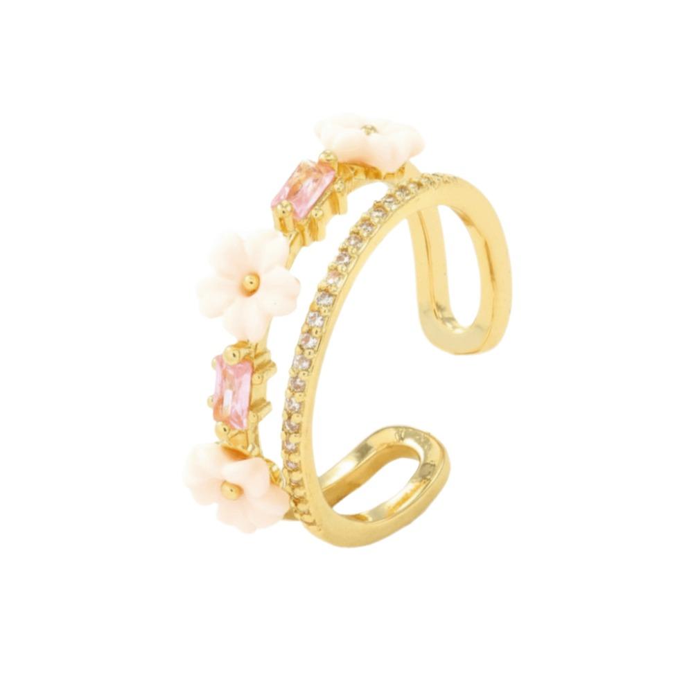 Einzigartiger Goldfarbener Blumenring Exquisites Design Funkelnder Eingelegter Offener Ring Süßer Kristall Zirkonia Ring Urlaubsaccessoires