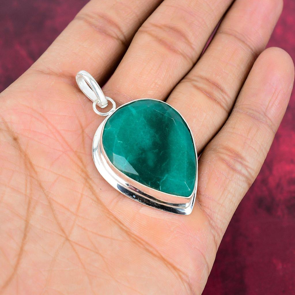 Emerald Pendant, 925 Sterling Silver Pendant Gemstone Jewelry, Handmade Pendant Amazing Jewelry, Gift For Her