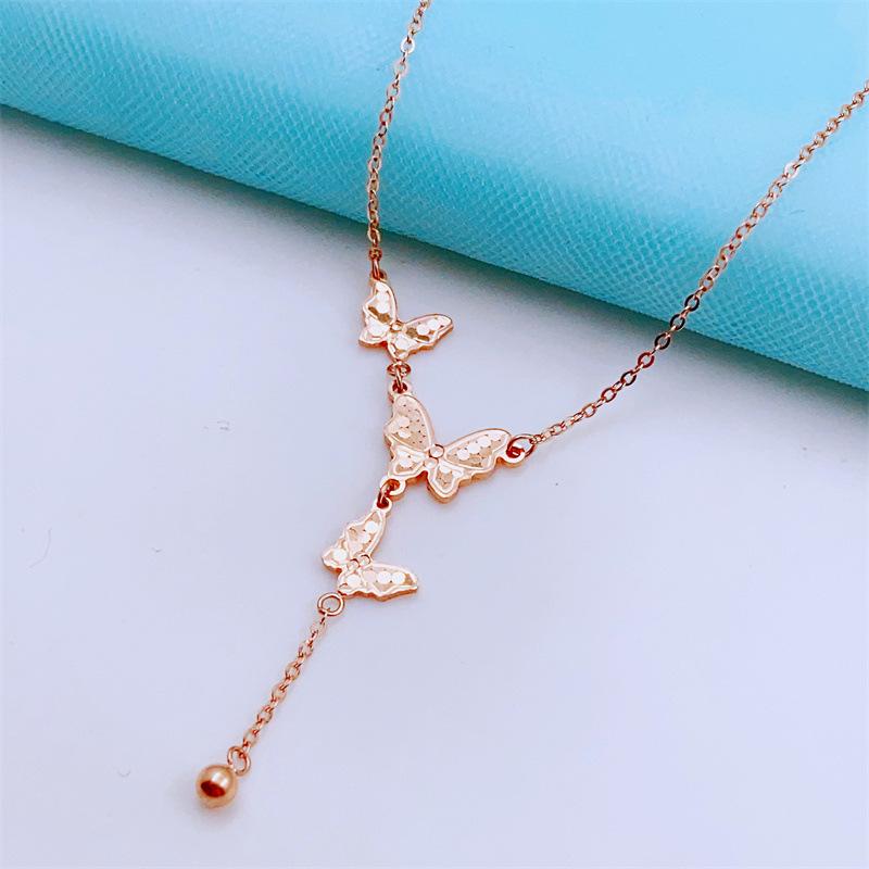 Purple Gold Super Flash Dragon Scale Butterfly Necklace Fashion Plated Rose Gold Fringed Bead Necklace