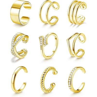 Bobisty 9Pcs Adjustable Toe Rings for Women Open Cuff Toe Rings 14K Gold Plated CZ Band Toe Rings Set Summer Beach Foot Jewelry