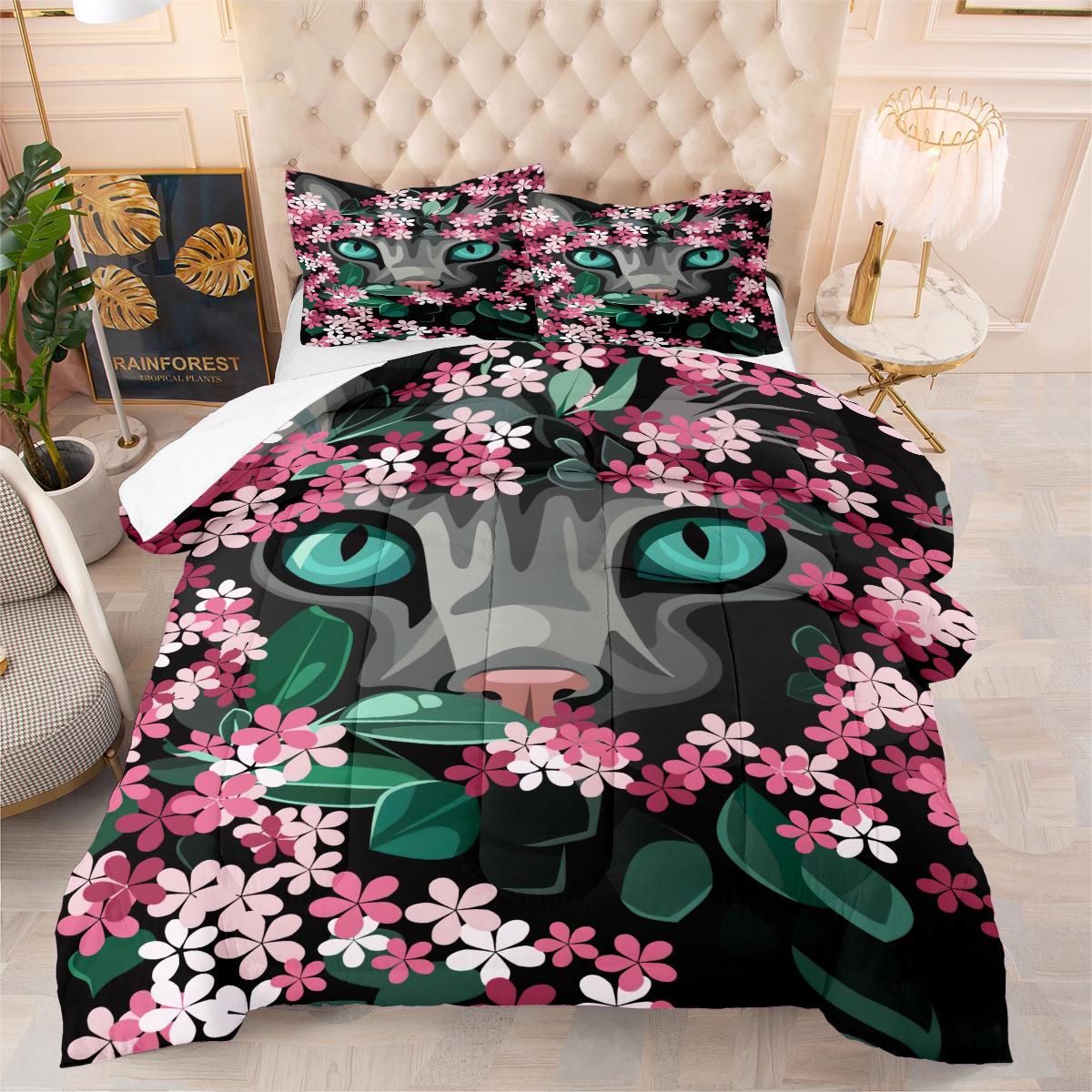 

Painting Tiger Head Digital Printing Three-piece Quilt Bedding Home Textiles Leopard Print Feather Silk Cotton 140*200cm