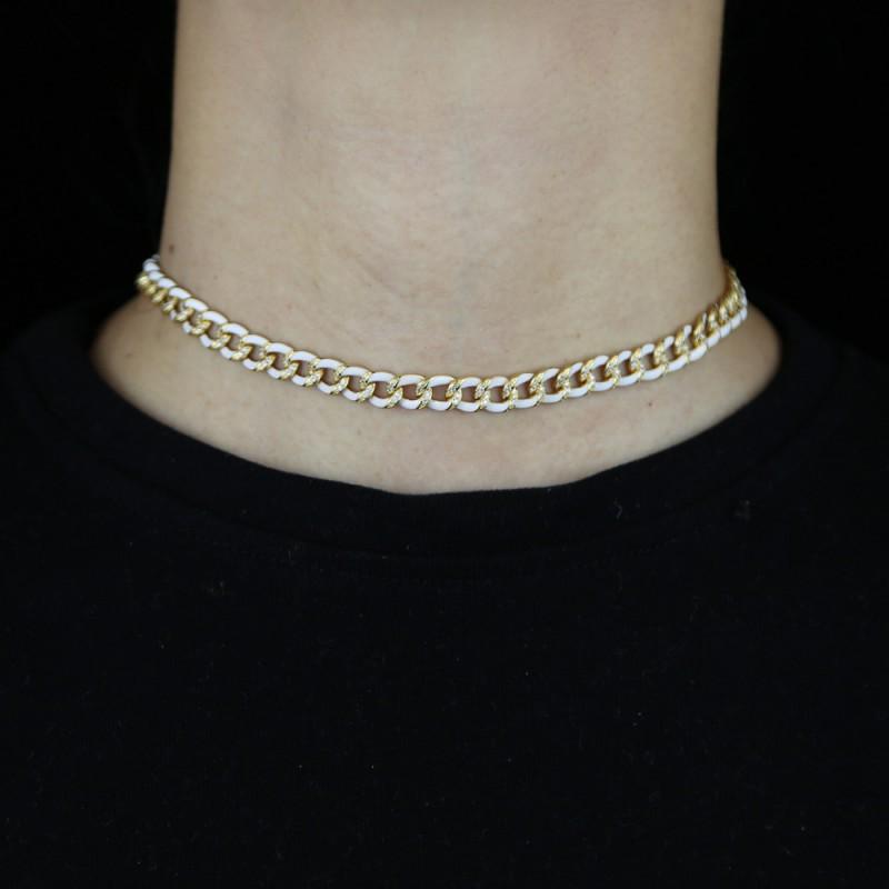 Hip Hop Cuban Chain Necklace 7mm Drip Oil Design Micro Pave Zircon Mens Streetwear Jewelry