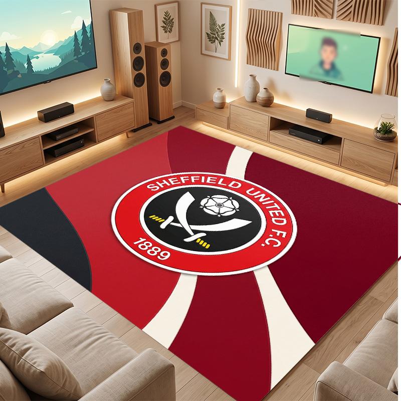 Sheffield United Football Print Crystal Velvet Rug, Comfortable Water Absorbent Non Slip Indoor Floor Carpet