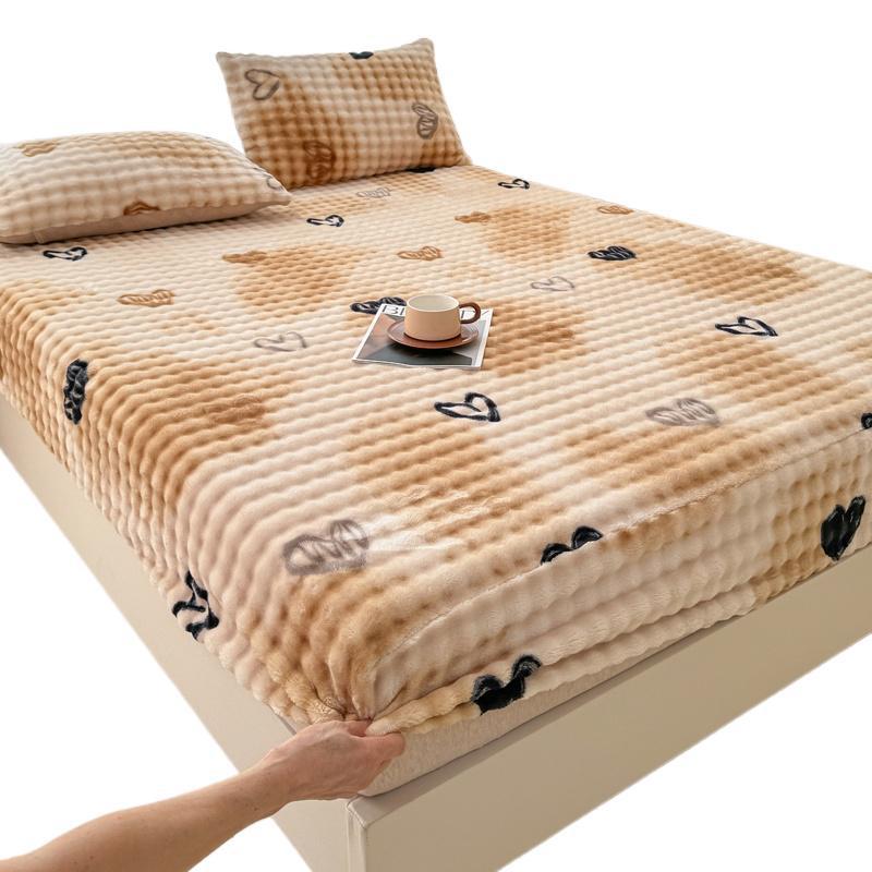 Warm Thick Bed Sheet Fluffy Plush Fitted Bed Sheet Cartoon Long Hair Fleece Bed Cover for Single/Queen/King Size