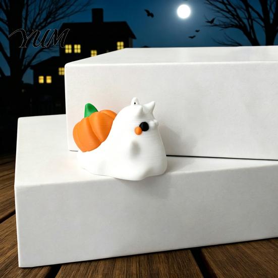 Halloween Ghost Snail Decor Ornament with Pumpkin Decor, 3D Printed Desktop Micro Landscape Props Cute Figurine, Creative Statue for Display Figures