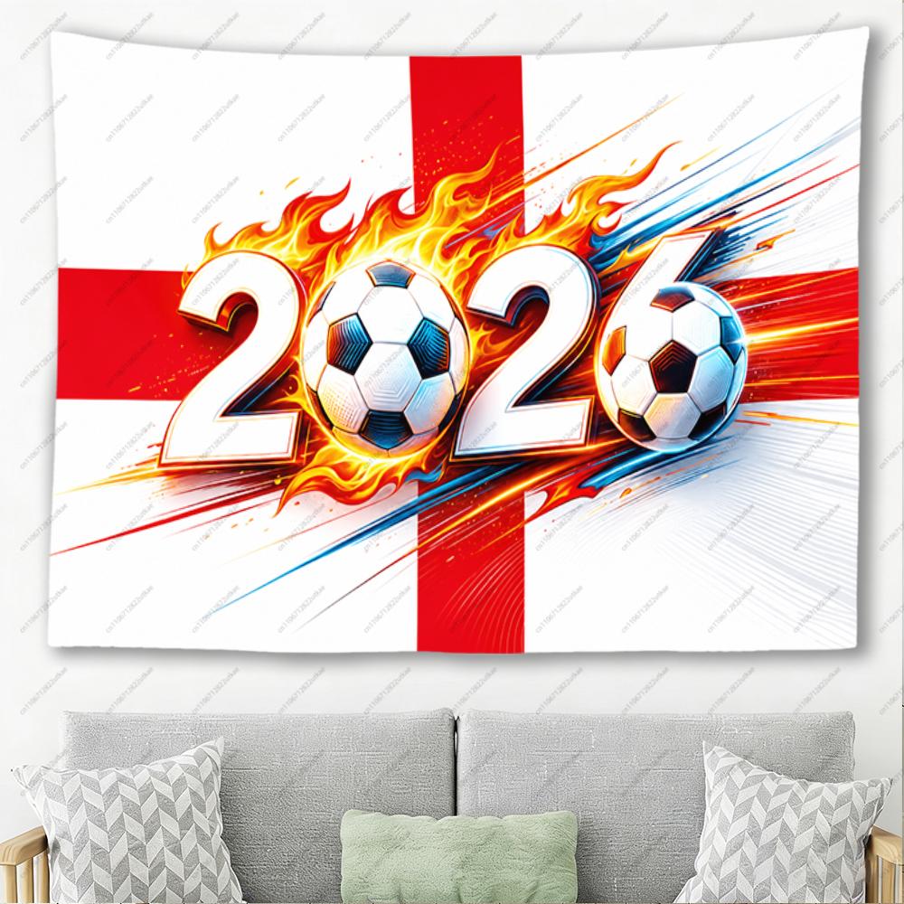 2026 Soccer Fire Print Tapestry Football Fan Party Banner for Bedroom & Living Room