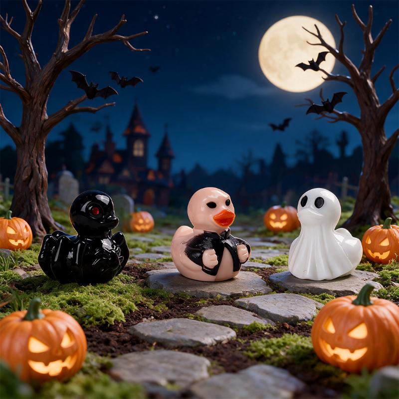 10Pcs Mini Halloween Pumpkin Duck Micro Landscape Resin Ornament Devil Duck Halloween Carnival Party Gift Home Desktop Decoratio