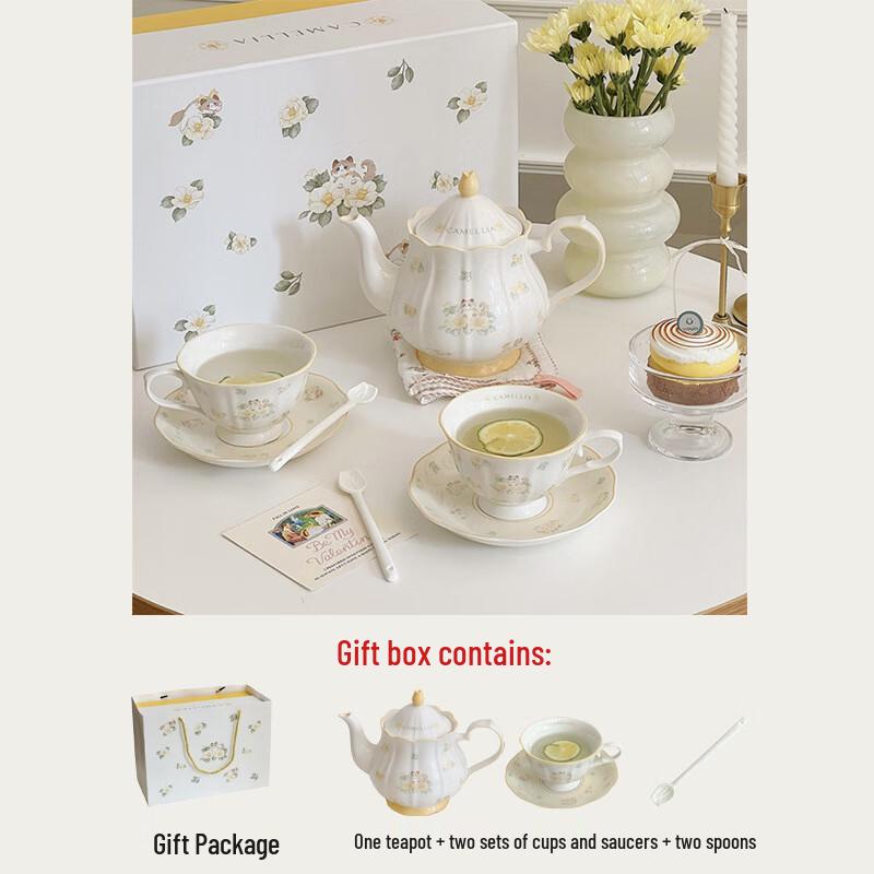 Vintage Camellia Ragdoll Cat Ceramic Tea Set