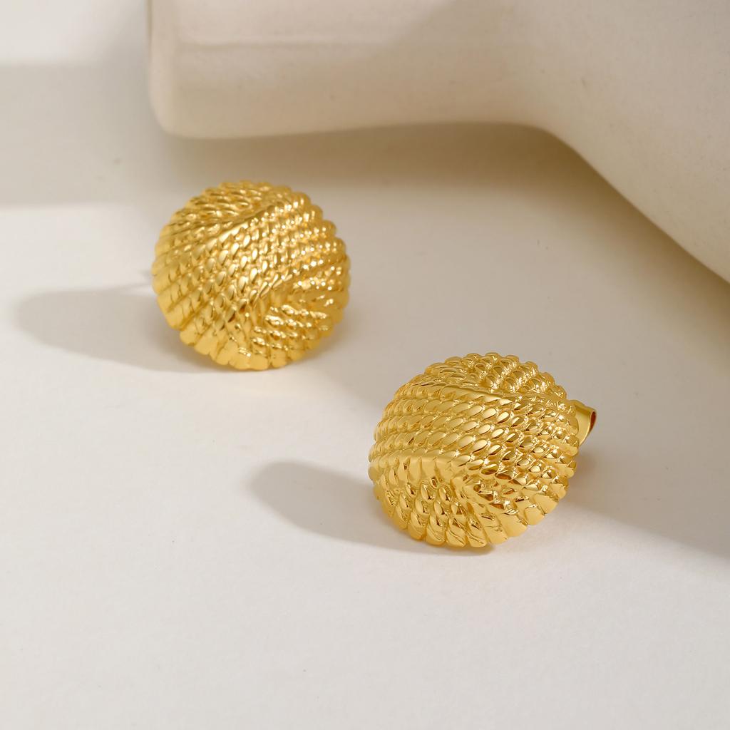 Geometric Metal Stud Earrings for Women,Gold Plated Round Earrings,Stainless Steel Waterproof Jewelry