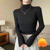 Autumn and Winter Sheepskin Semi High Neck Warm Long Sleeved SweaterWomen's Slim Fit Waist Cinching and Plush Thickened Base Shirt