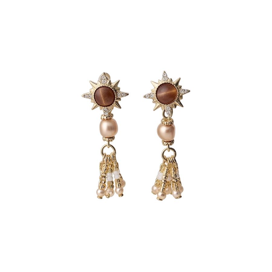 Antique Resin Pearl Tassel Stud Earrings - Silver Needle, High-End Retro Fashion for Women
