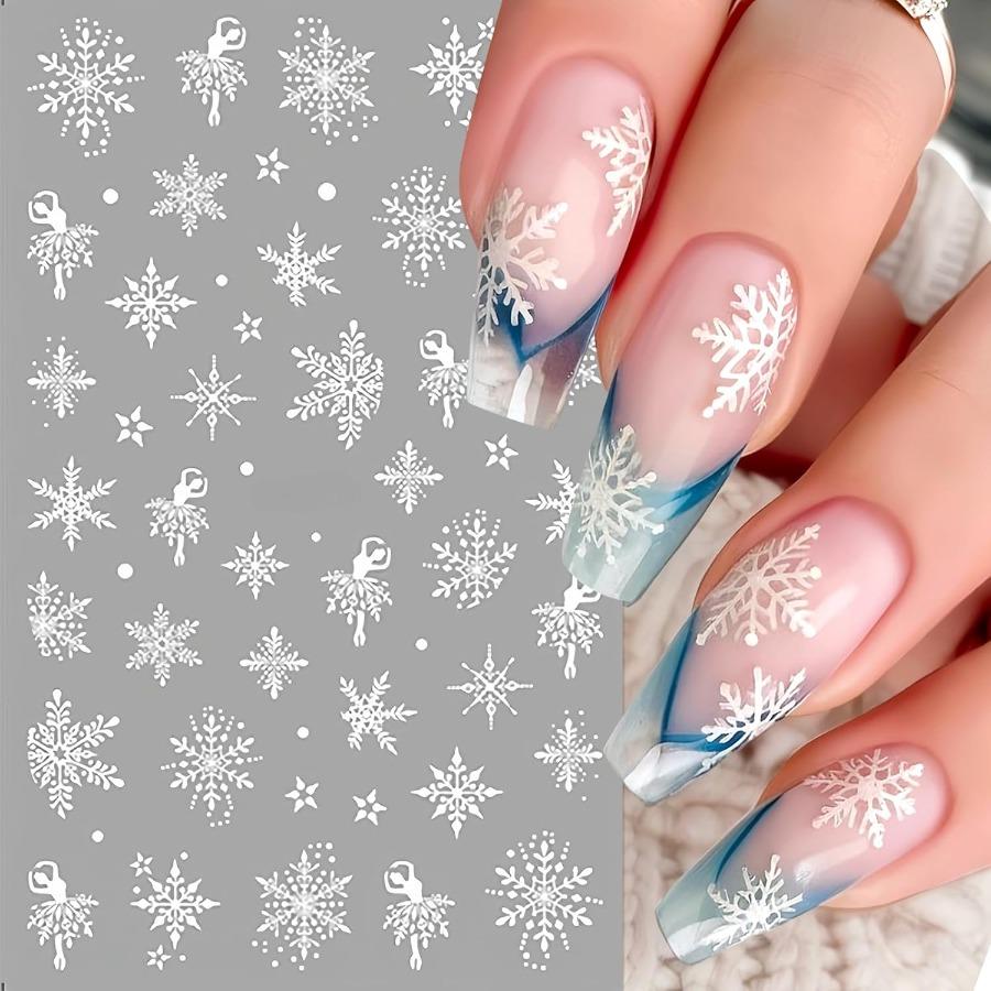6 Sheets Xmas Snowflake Nail Art Stickers Decals designed for Cold Season Theme: White French Manicure Designs Elk plus Snowball Patterns