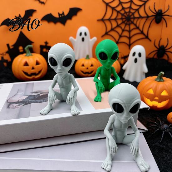 Mini Sitting Alien Figure 3D Printed Statue, Sci-Fi UFO Sculpture, Funny Figurine, Environmentally Friendly Figurine Creative Ornament for Home Office