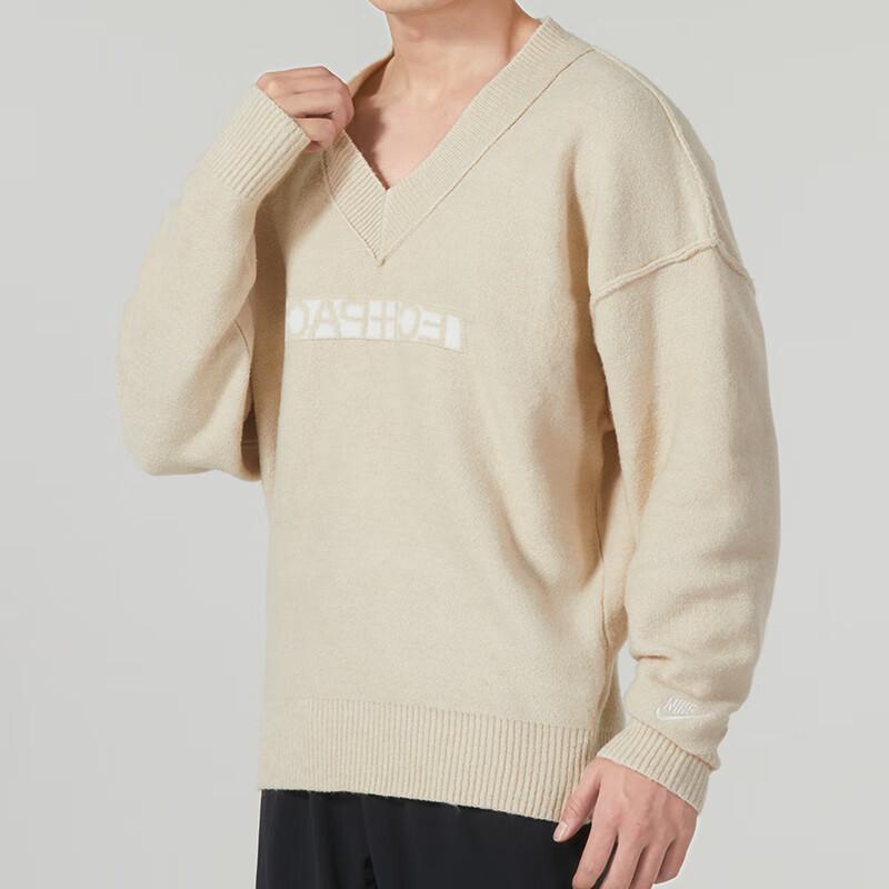 Nike Buchstabendruck V-Ausschnitt Lässiger Lockerer Pullover Herrenpullover Khaki FB7810-126